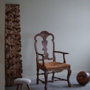 Vintage Sculptural Armchair in Oak and Leather, Danish Modern, 1940s