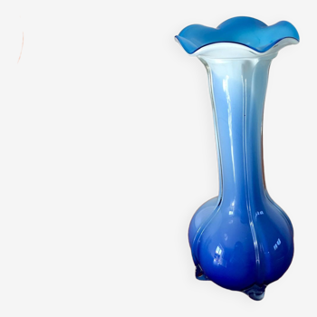 Vase en opaline bleu Tie & Dye design années 50-60