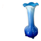 Vase en opaline bleu Tie & Dye design années 50-60