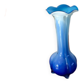Vase en opaline bleu Tie & Dye design années 50-60