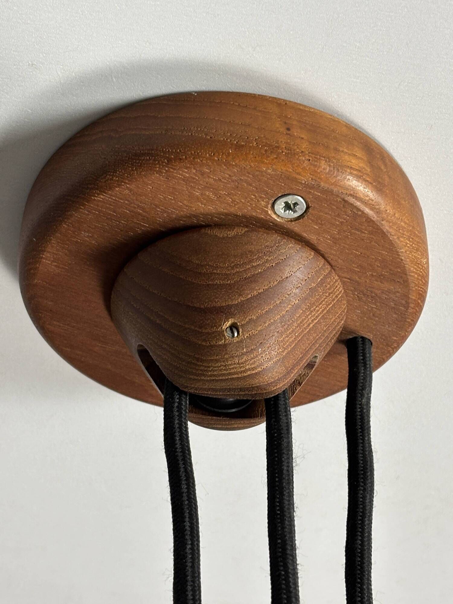 Teak And Linen Umbrella Counter Balance Pendant By Domus, 1970s