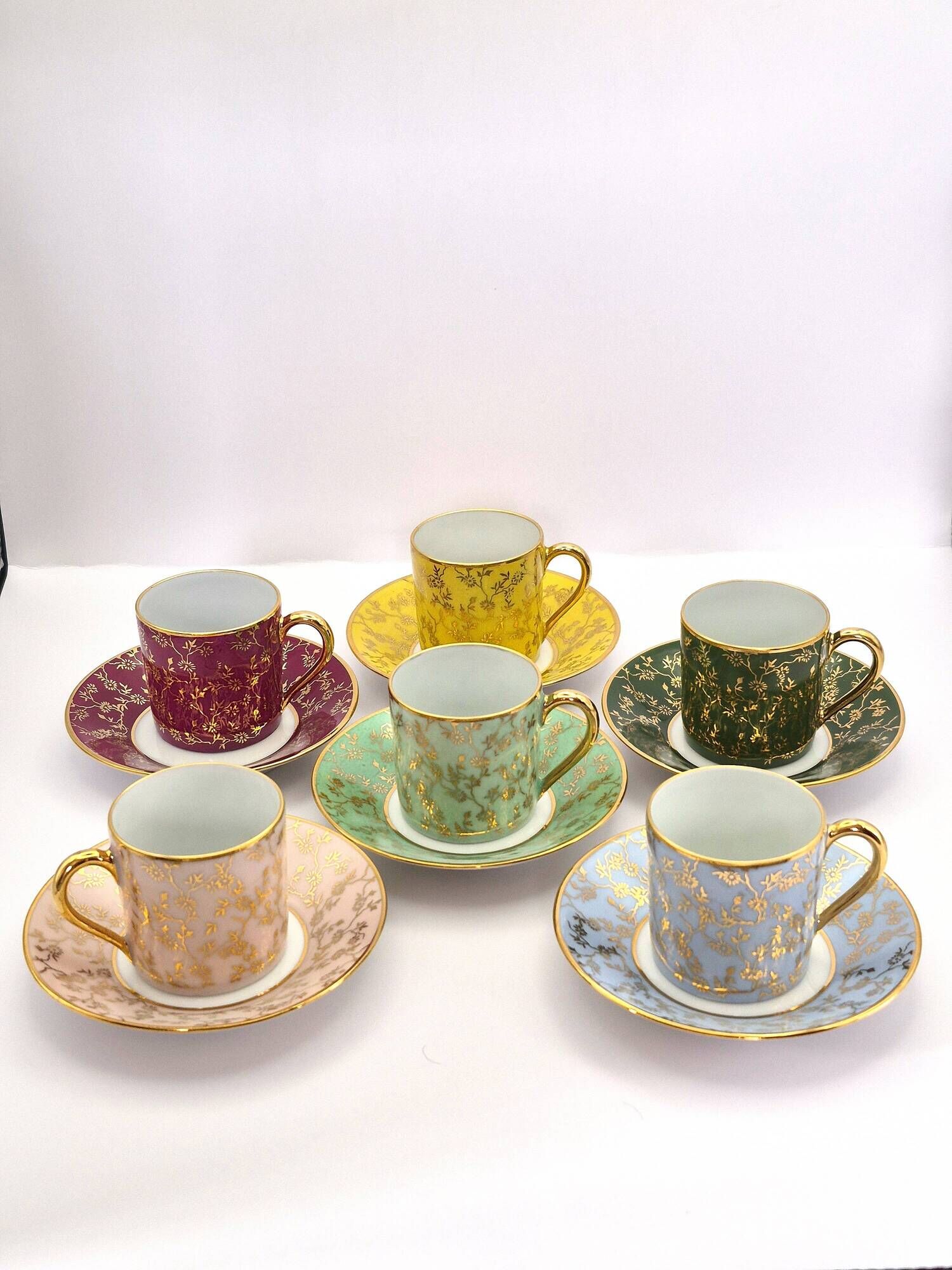 Set of 6 multicoloured moka cups in Limoges fine porcelain.