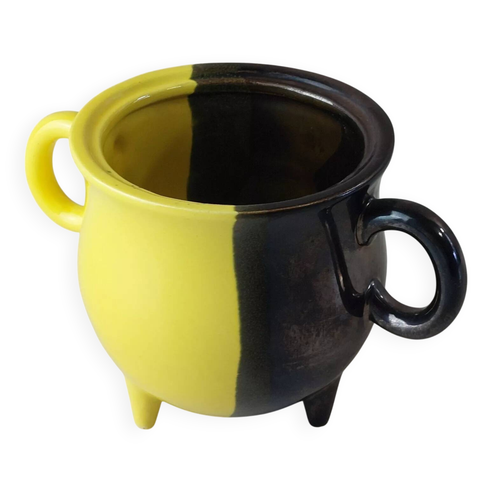 Antique sugar bowl, two-tone ceramic, Luc Lucchesi, from Vallauris