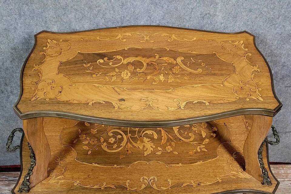Double-top tea table in marquetry from the Napoleon III period