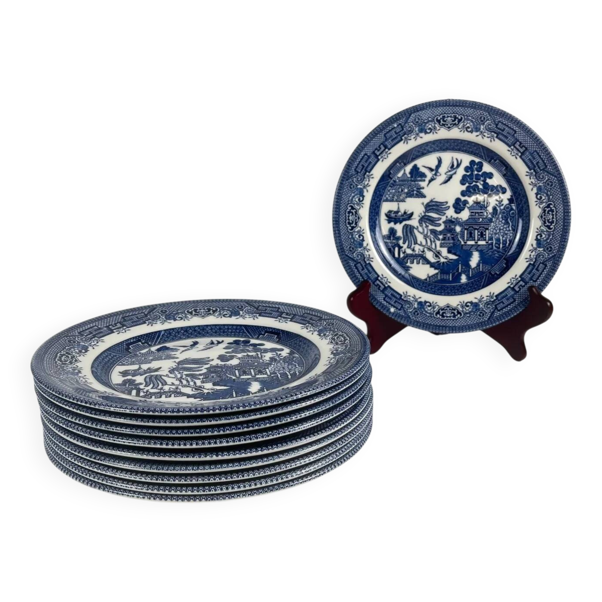 Set of 10 dessert plates, Asian pattern, Churchill, England 1970.