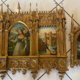 Triptyque néogothique en bois doré