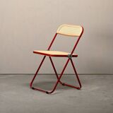 Giancarlo Piretti Plia Folding Chair in Red and Straw for Castelli, Italy