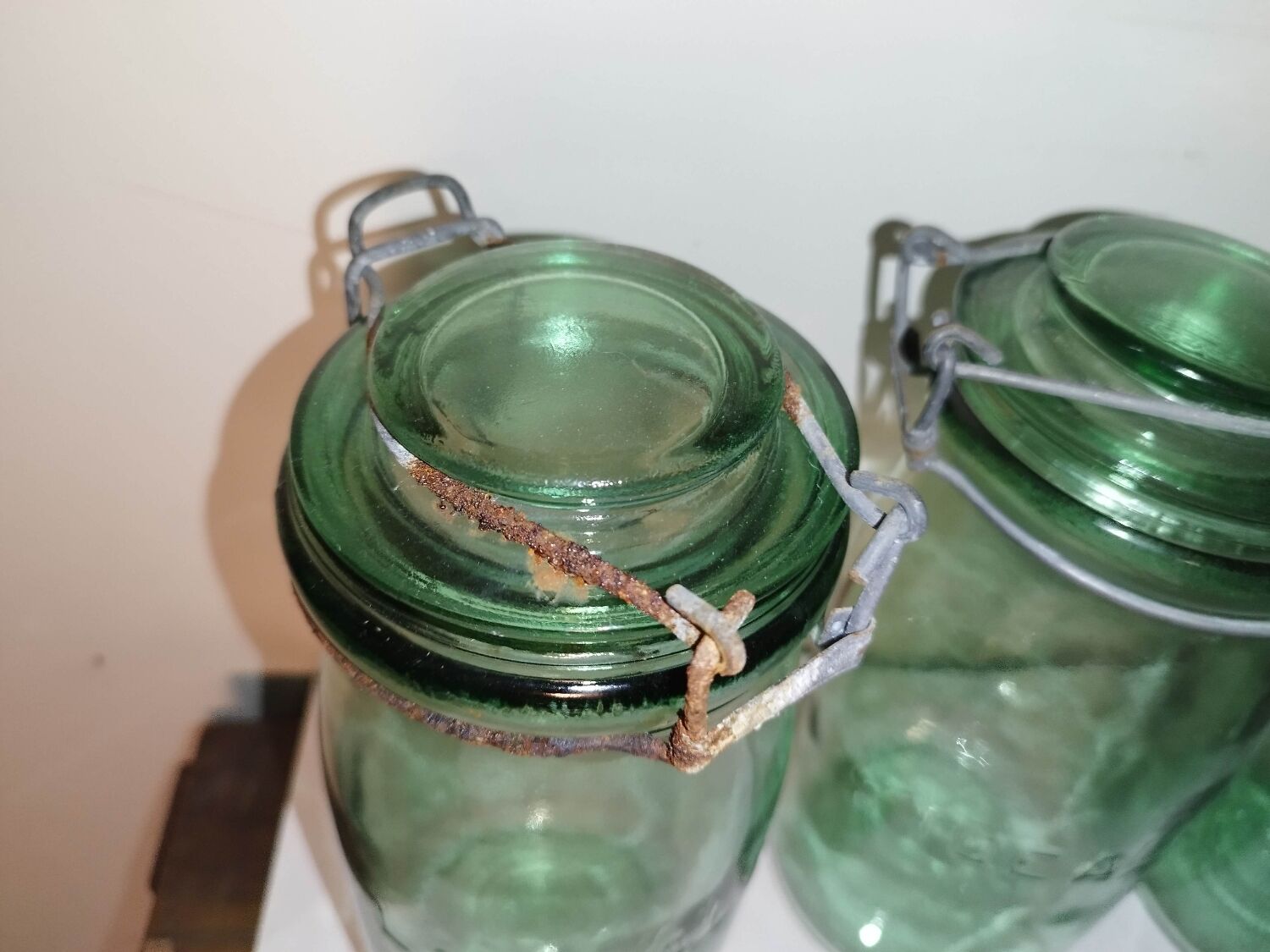 Lot 3 ideal green glass jars