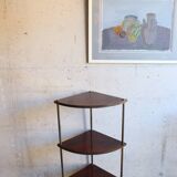 Corner shelf on foot in vintage wood and brass