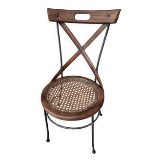chaise fauteuil vintage en fer forgé bois et cannage