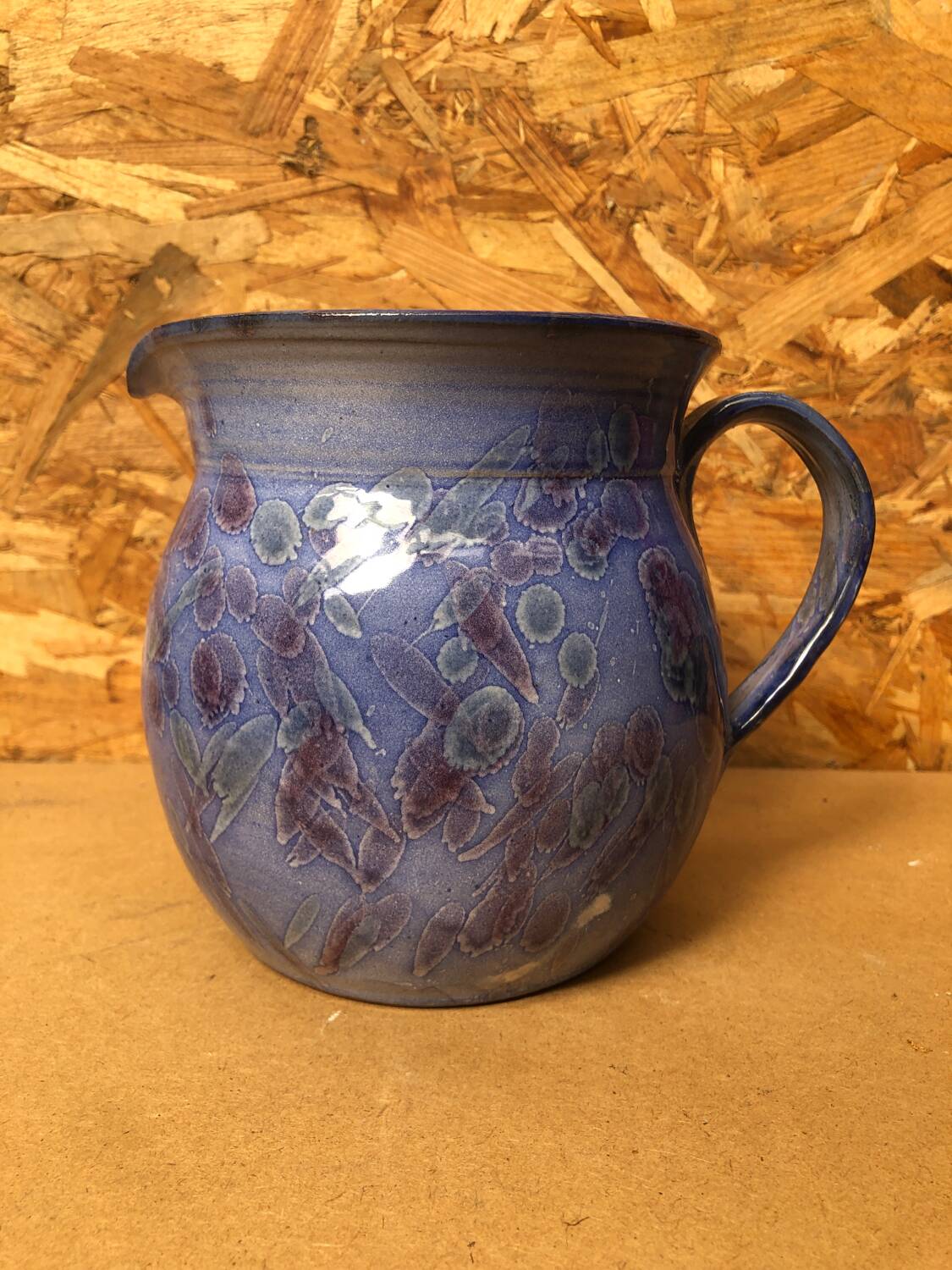 Old Vintage Blue Enamelled Terracotta Carafe Refresher Pitcher