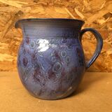 Ancien Pichet Rafraîchissoir Carafe Terre Cuite Émaillée Bleu Vintage