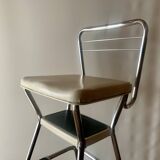 Vintage cosco step stool chair in chrome steel and white skai