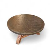 Round brutalis coffee table with brass / copper top / 1960s