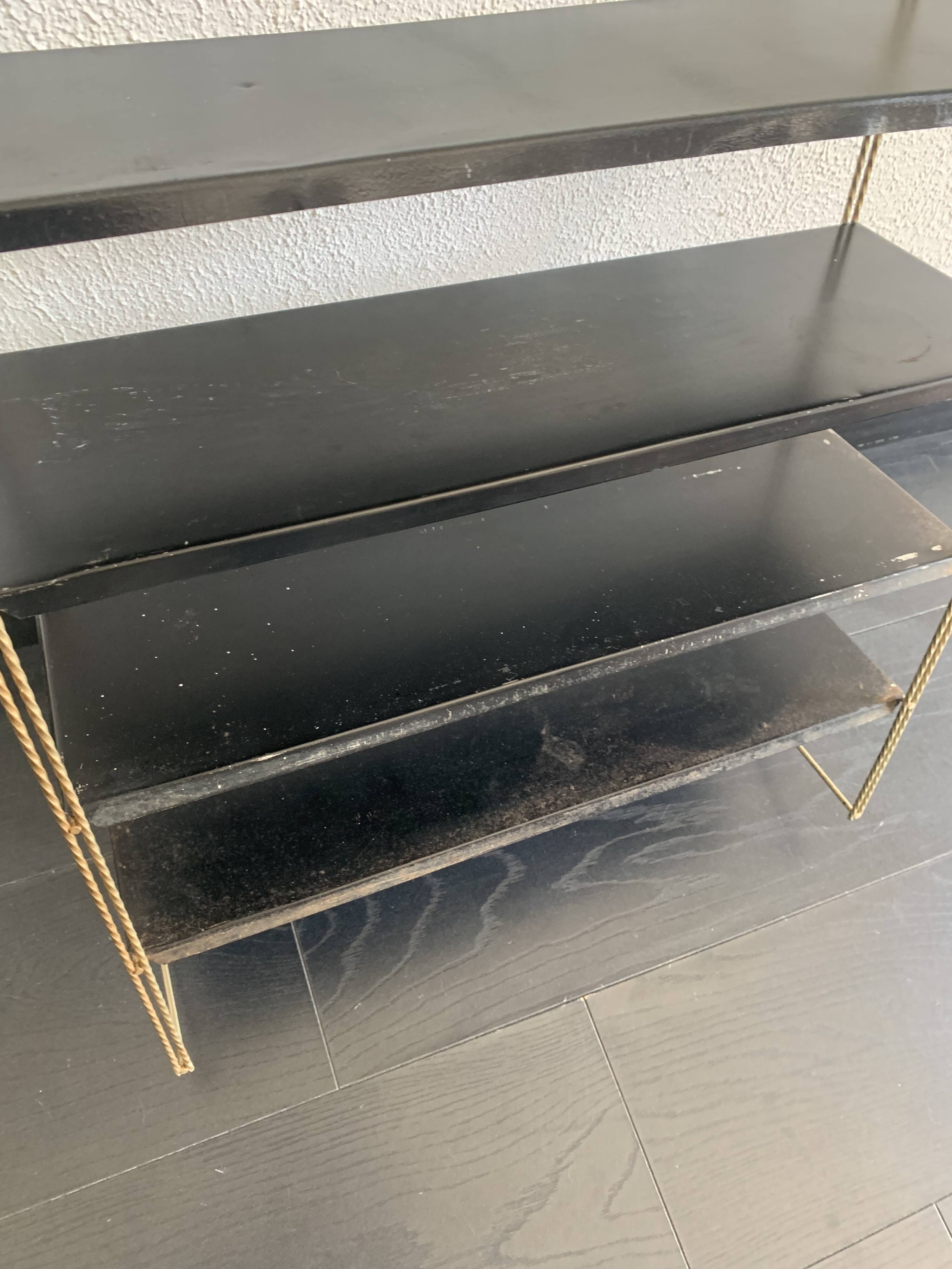 Vintage 1960 String wall shelf black and gold - 60 x 48 cm