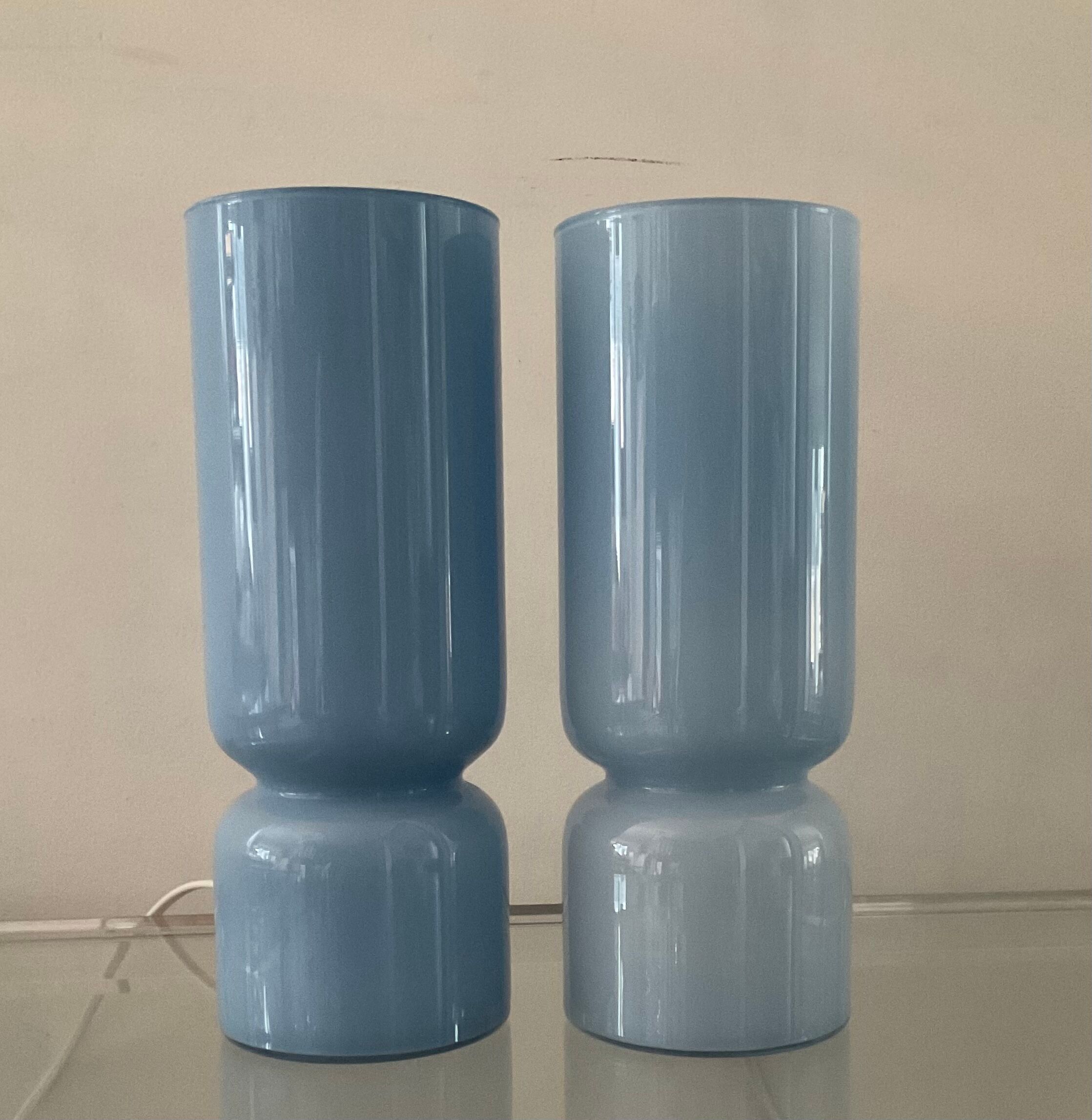 Pair of vintage lamps in blue glass