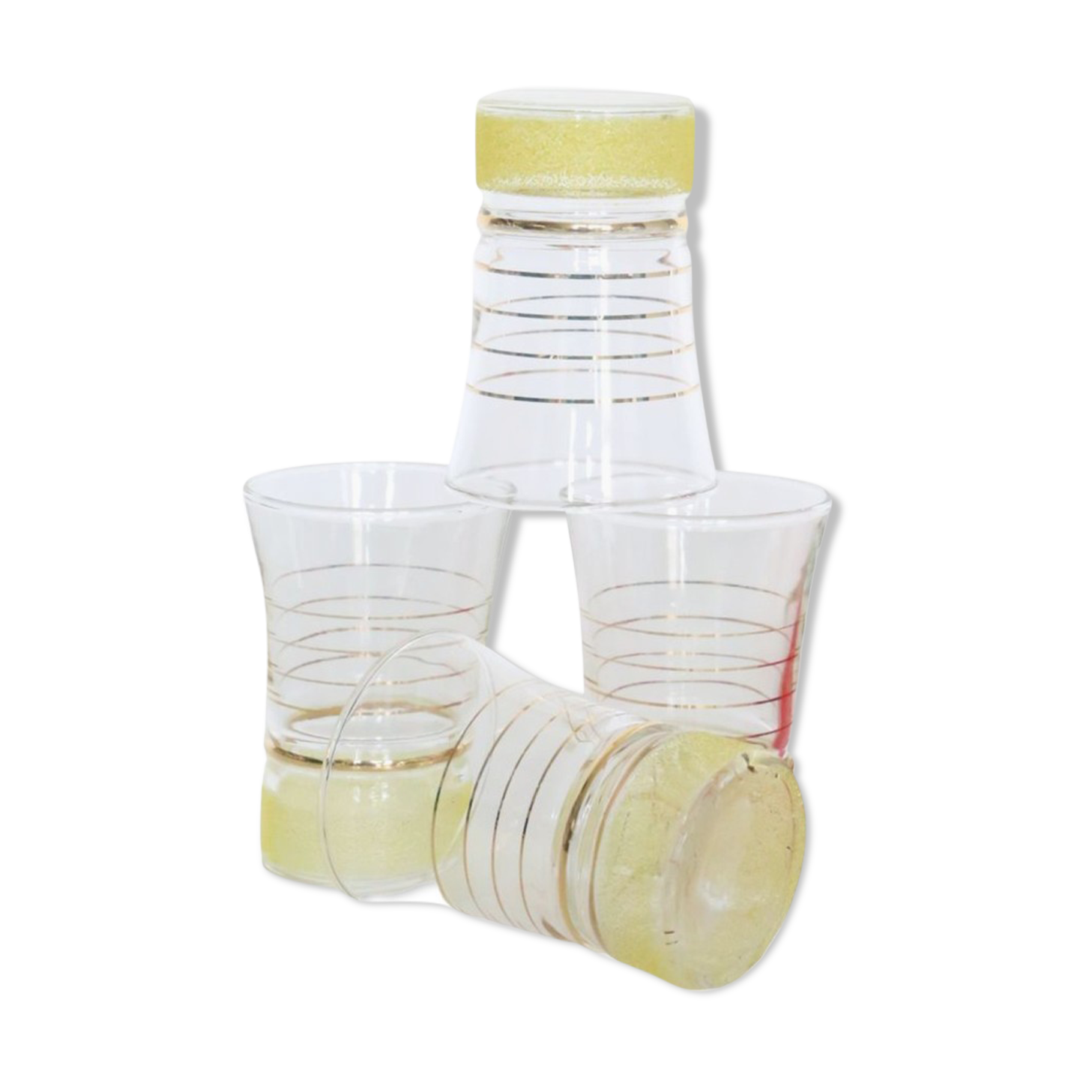 Set of 4 vintage glasses, yellow and gold granita, vintage, authentic, 50s