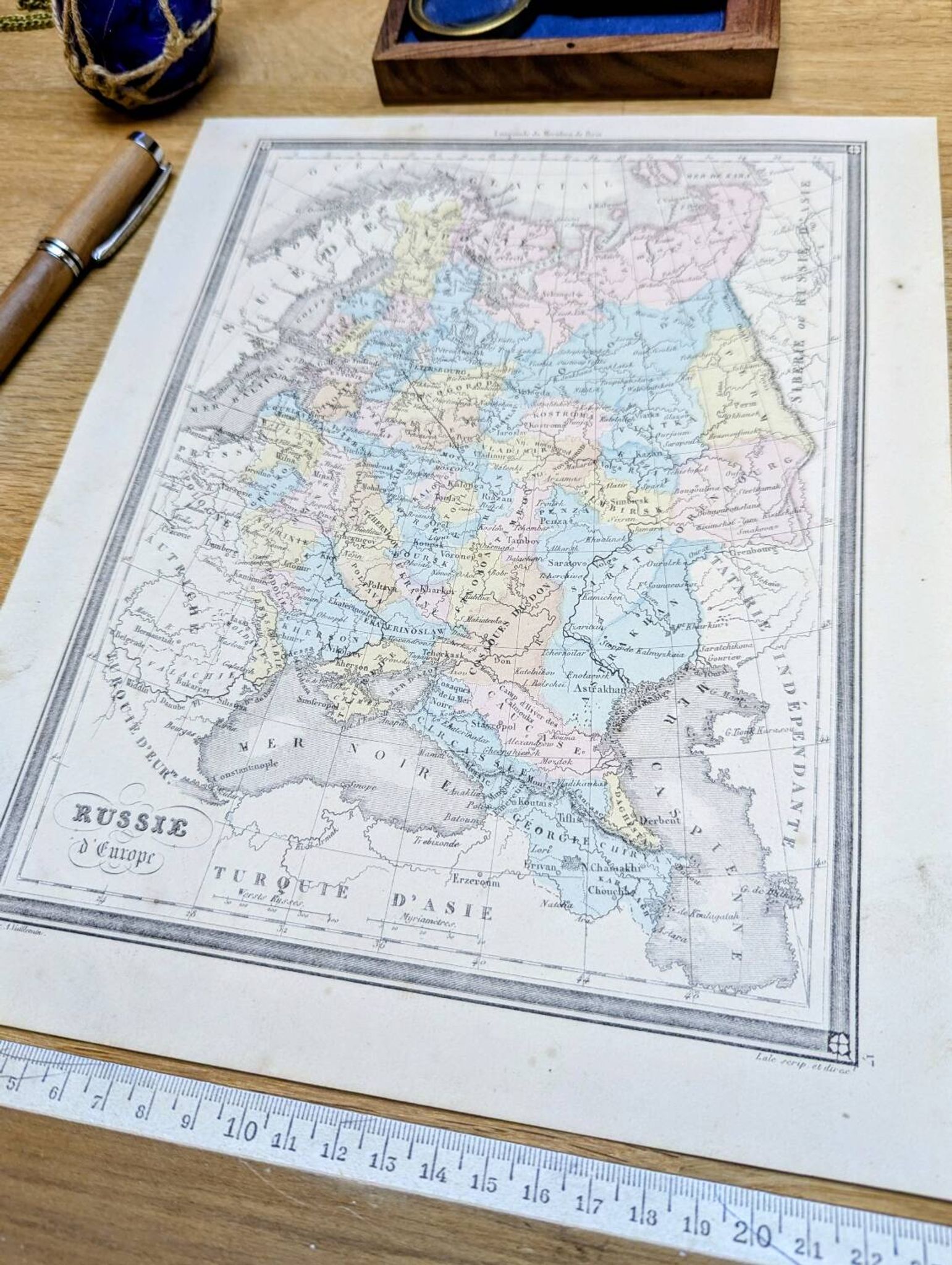 Russia, old map, printed in 1852.