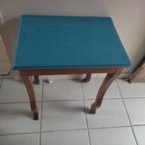 Console wooden side table restyled blue top