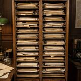 Antique double curtain cabinet in oak (internal drawers)