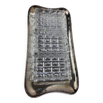 Silver-plated metal and glass hors d'oeuvre tray