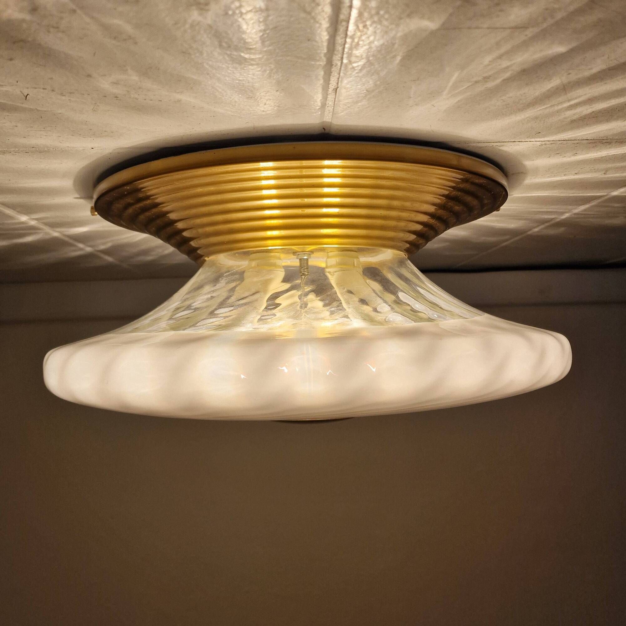 Large Mid-Century Italian Murano Swirl Glass Flush Mount, 1970s