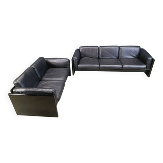 Ensemble de canapés vintage en laque et cuir par Kazuhide Takahama pour Studio Simon