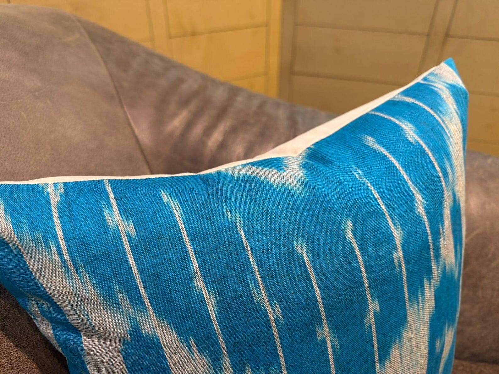Silk Ikat Pillow Cover, Vertical Stripe Medallion Cushion 16x16