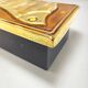 Grand coffret "Paon" en terre estampée, or craquelé et verre