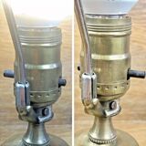 Ancienne Lampe à pétrole Gien Renaissance fond bleu XIX électrifiée