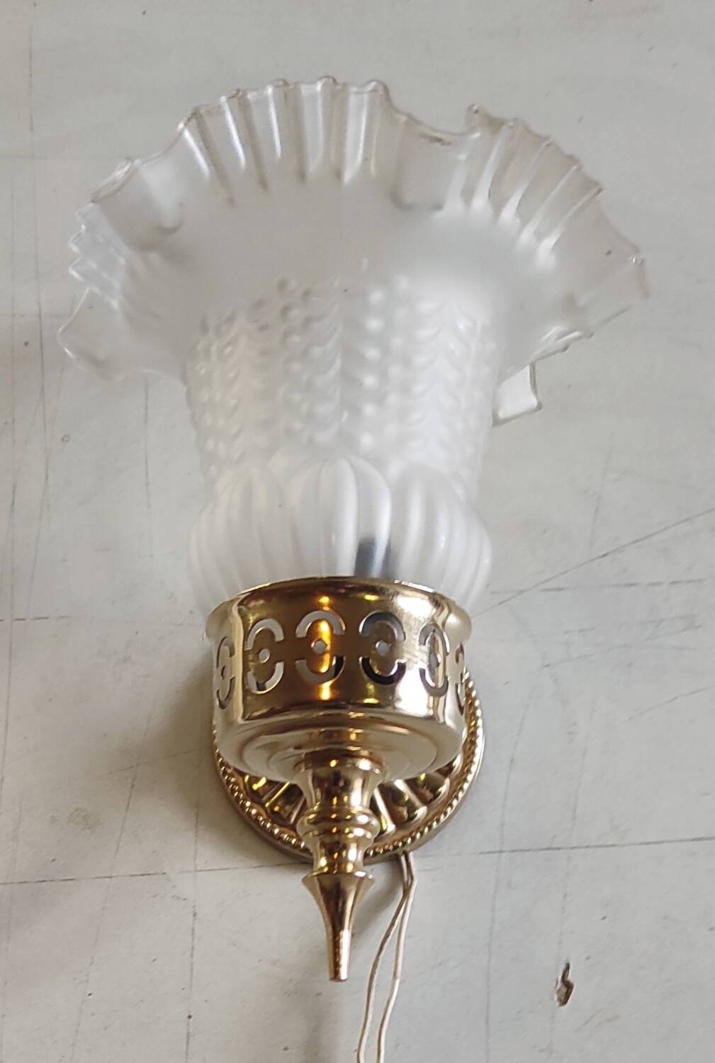 Gold metal wall light with glass tulip - mid 20th century
