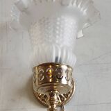 Gold metal wall light with glass tulip - mid 20th century