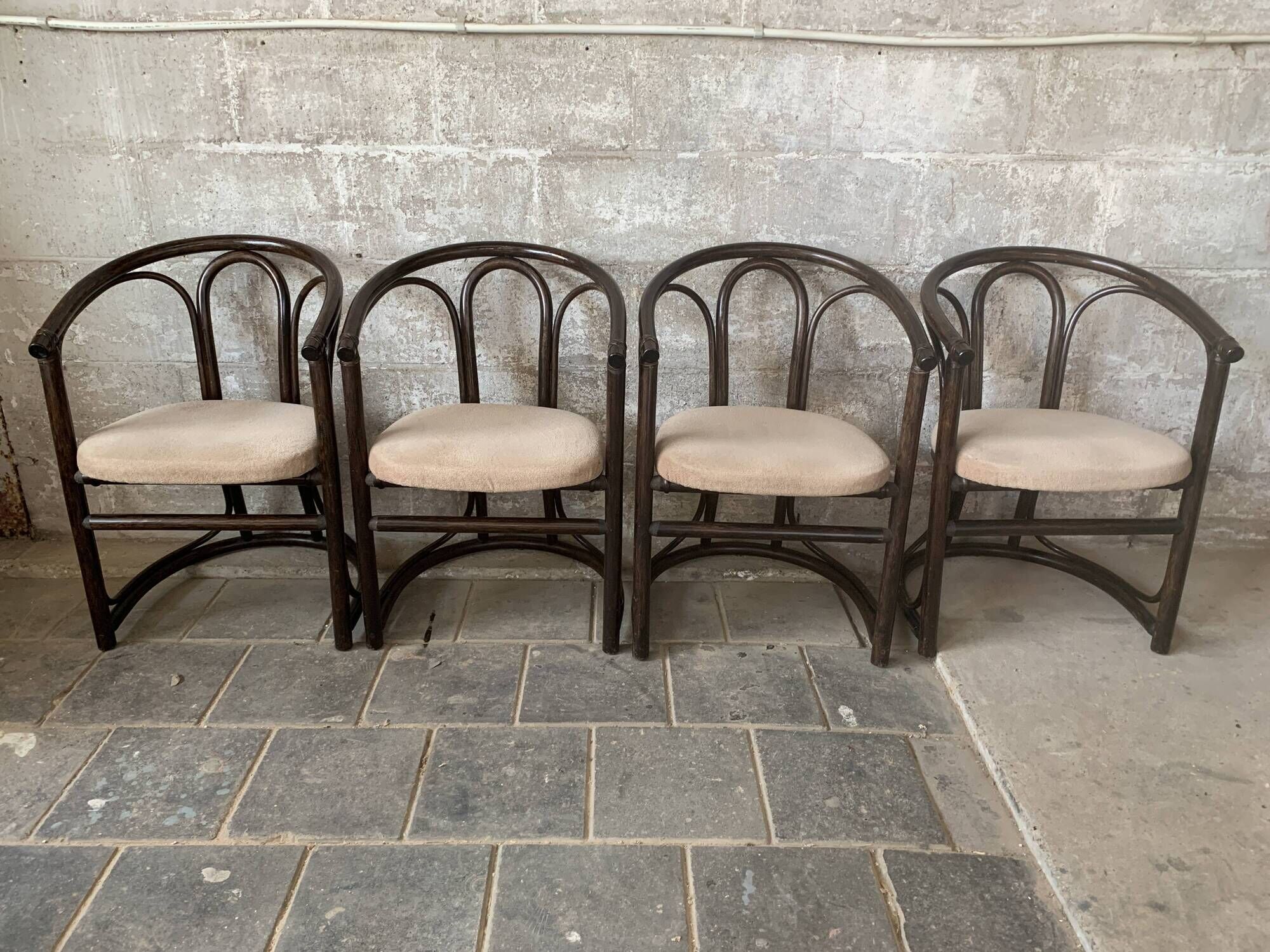 Set of 4 midcentury bentwood bamboo Dutch dining chairs, Rohe Noordwolde 19