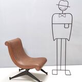 Brown Skai Lounge Chair with Black Varnished Metal Legs, Italy