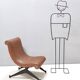 Fauteuil lounge en skaï marron avec pieds en métal verni noir, Italie
