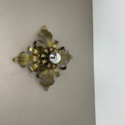Rare 24 cm Large Theatre Ceiling Light in Gold-Coloured Brass in Florentine Leaf Style, Italy, 1970s