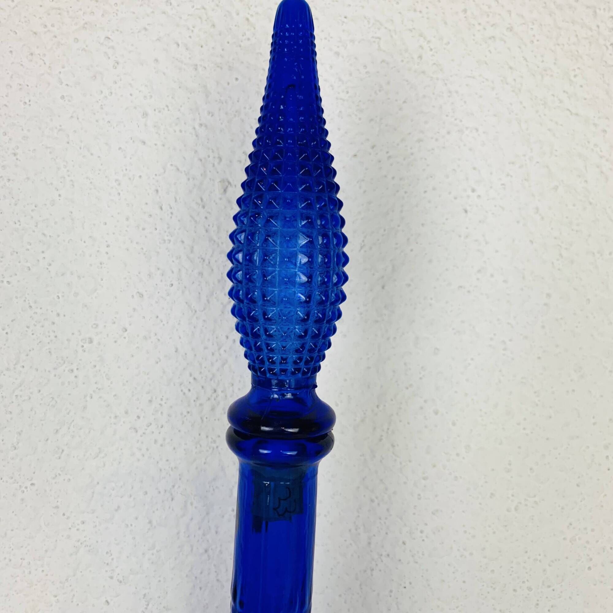 Carafe Empoli Italian bottle blue diamond glass, vintage