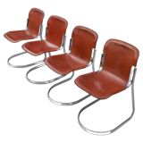 Set of 4 dining chairs in chrome and leather for Cidue Italy 1970