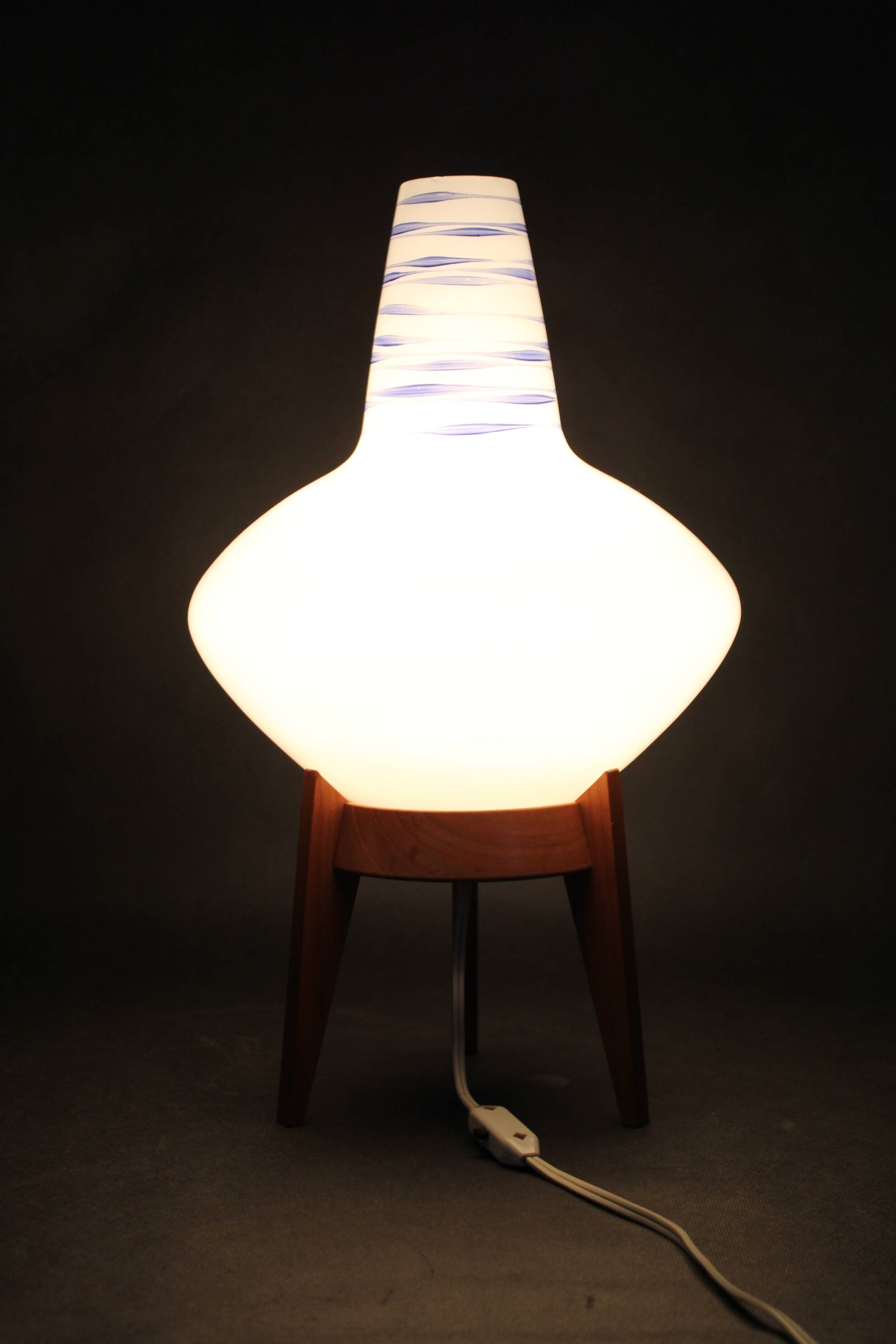 Mid-century czech uluv table lamp in maple wood and glass, 1960s