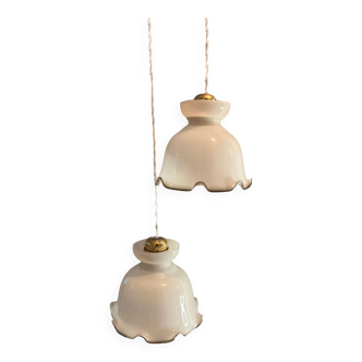 Suspension fleur double en opaline
