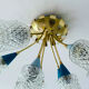 vintage lamp ceiling lamp, 50 years, brass glass, blue beige gold