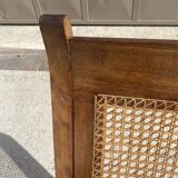 Ensemble de 4 fauteuils vintage en canne et latte de bois 1950