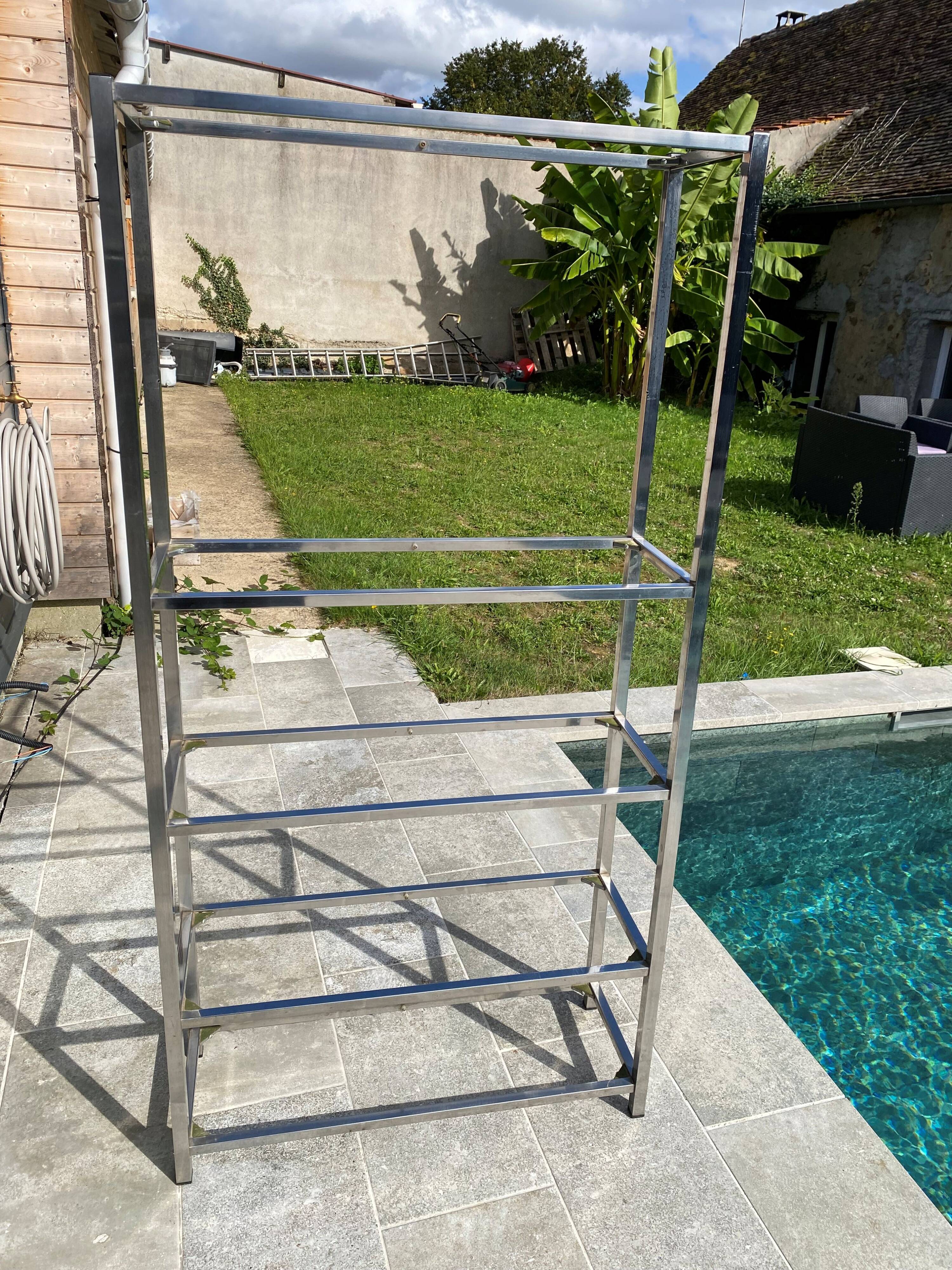 Display bookshelf modular wall shelf glass and chrome vintage 1970s