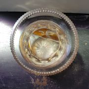 Ancien Vase Cristal Taillé Transparent & Orange Décor Fleurs Vintage