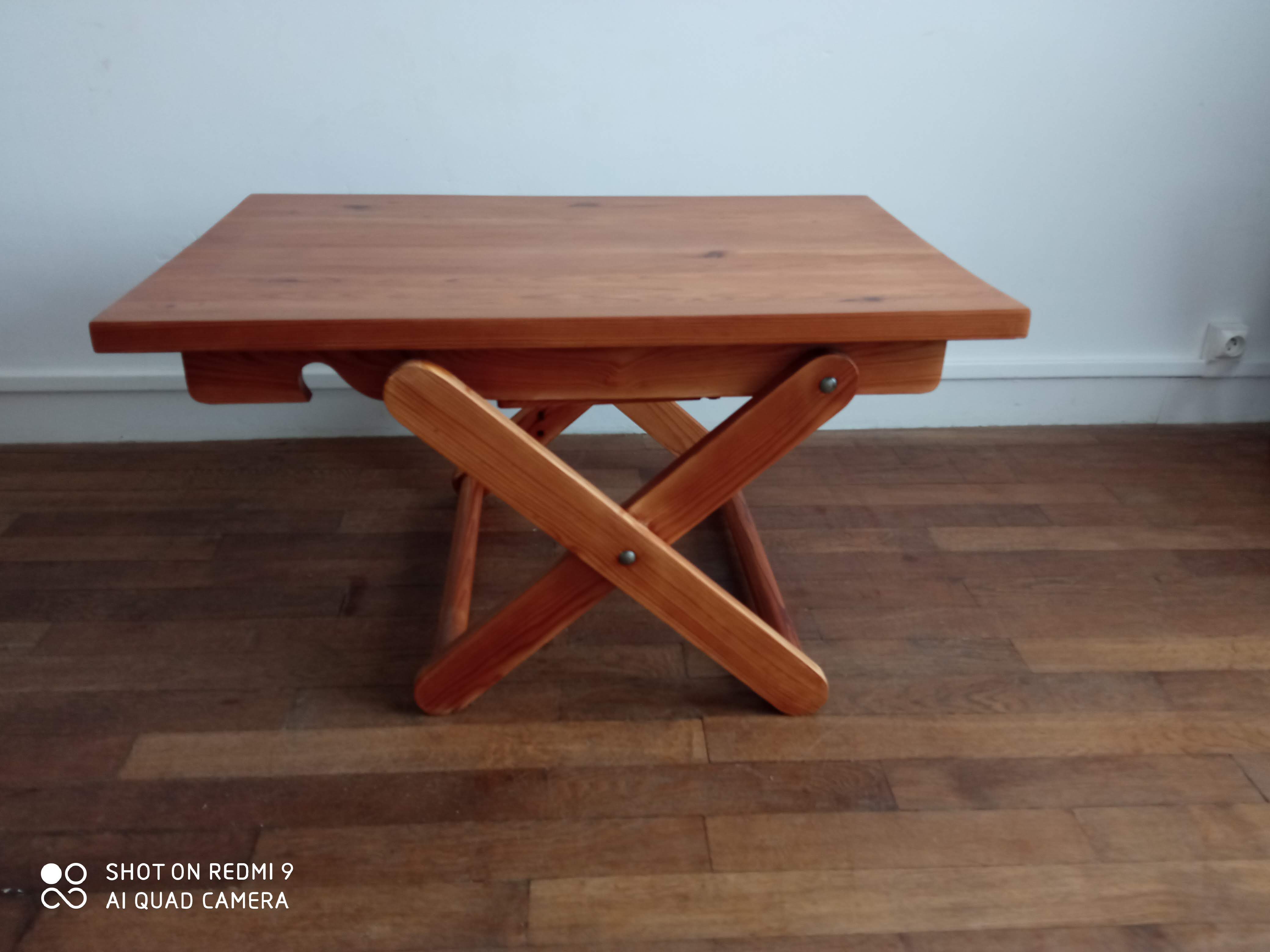 Coffee table in pine Pierre Beguet 70s