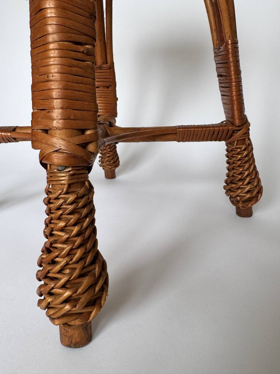 Vintage Mid Century Modern handwoven wicker stool