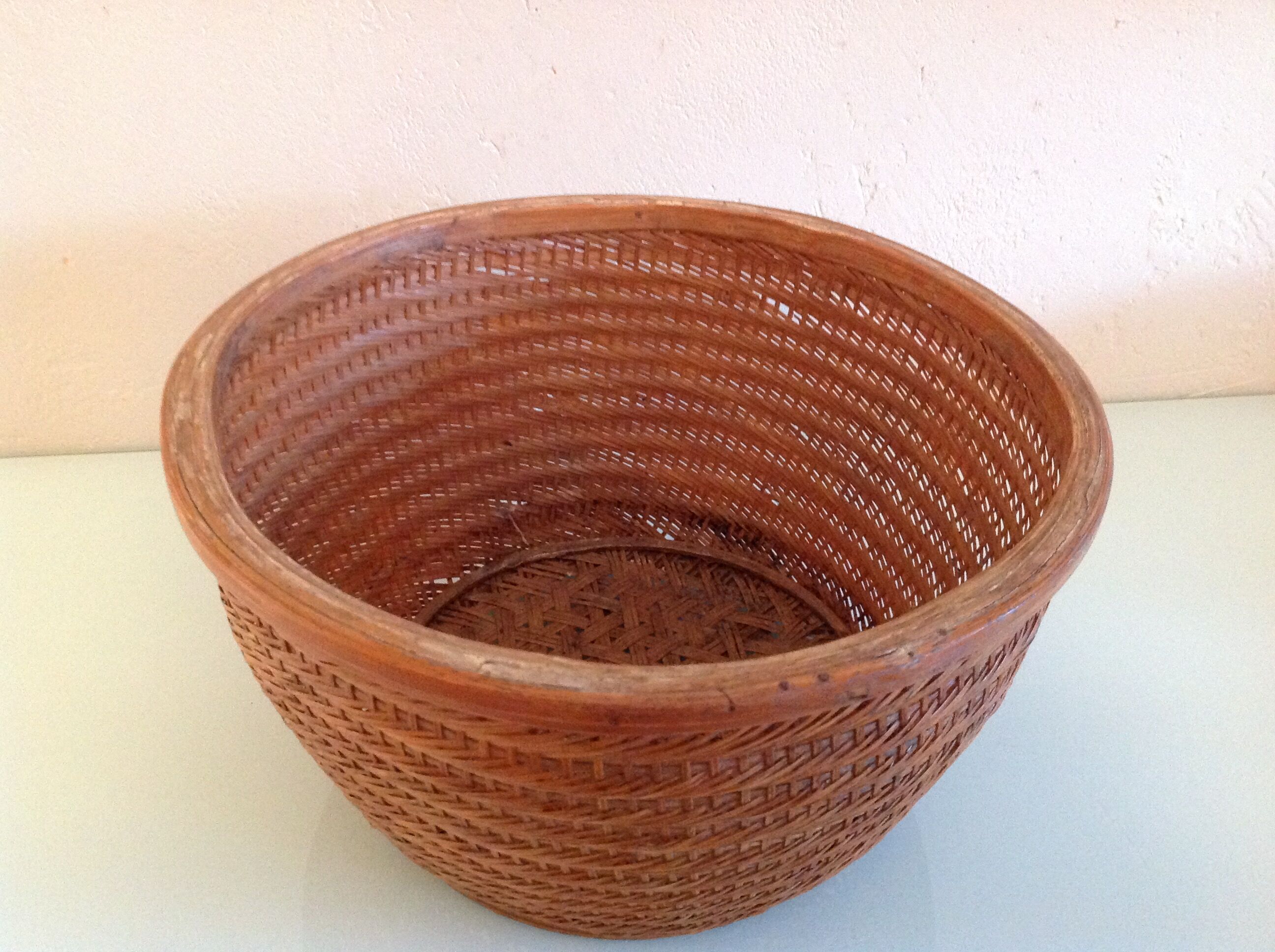 Braided wicker pot cover, vintage 60s/70s