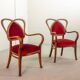 Chaises d'appoint vintage en bois et velours rouge en forme de cœur. Lot de 2. Années 1950.