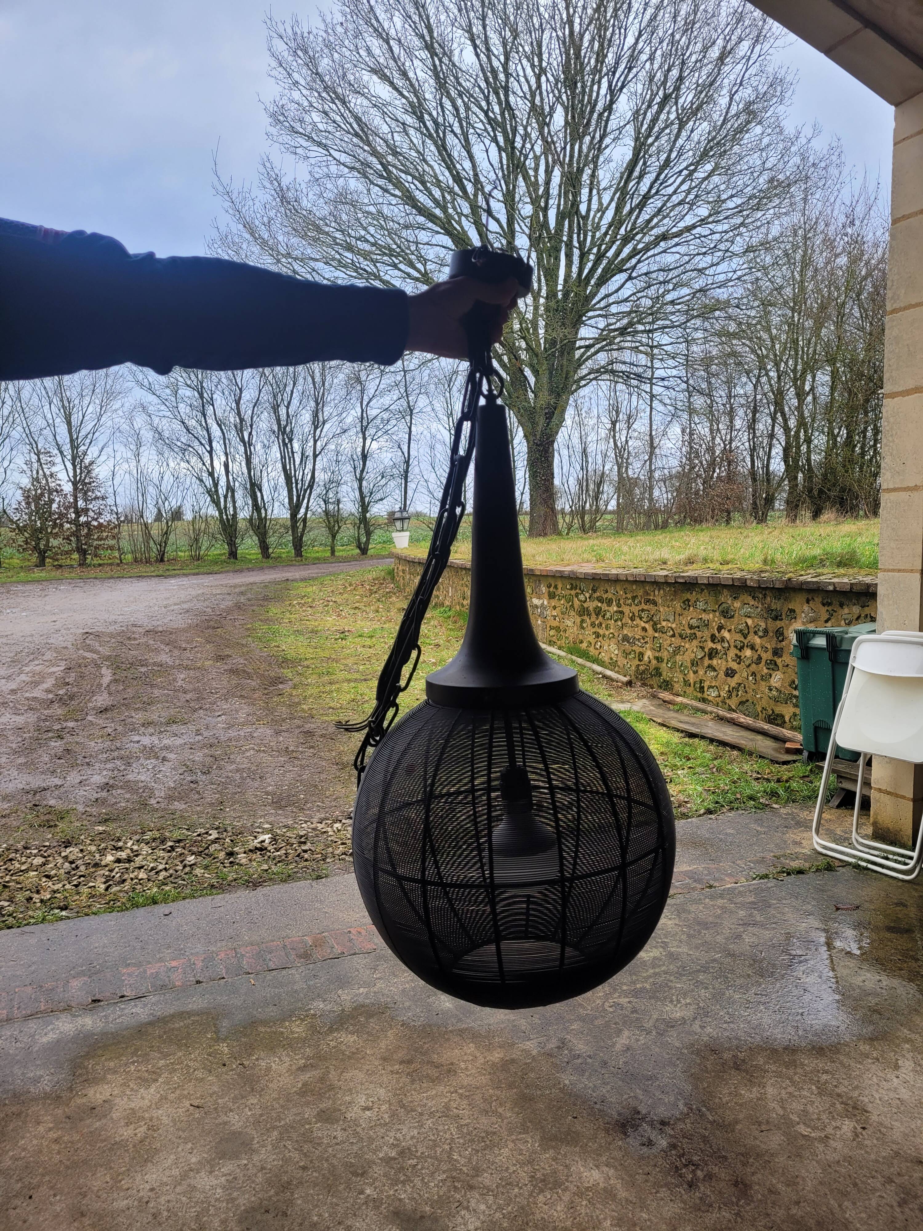 Pair of black metal pendant lights