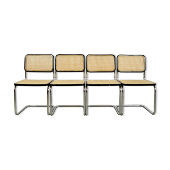 Set of 4 Cesca tubular frame cantilever dining chairs, Italy 1990s